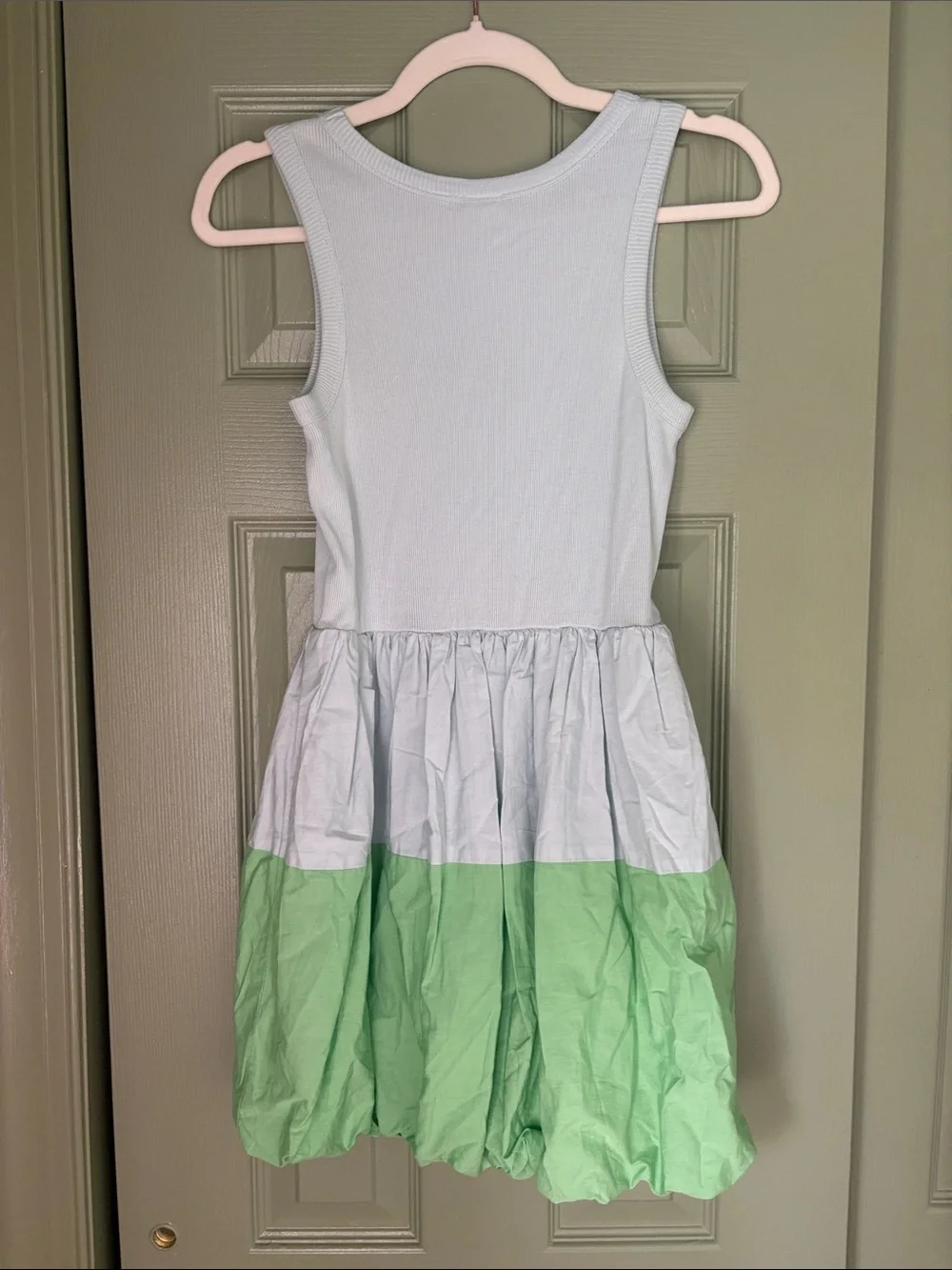 GAP Girls Mixed Media Bubble Sleeveless Dress in Light Blue and Mint Green
